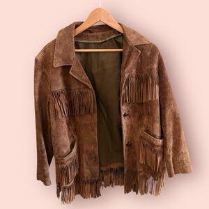 Vintage Brown Suede Fringe Jacket Sz Medium